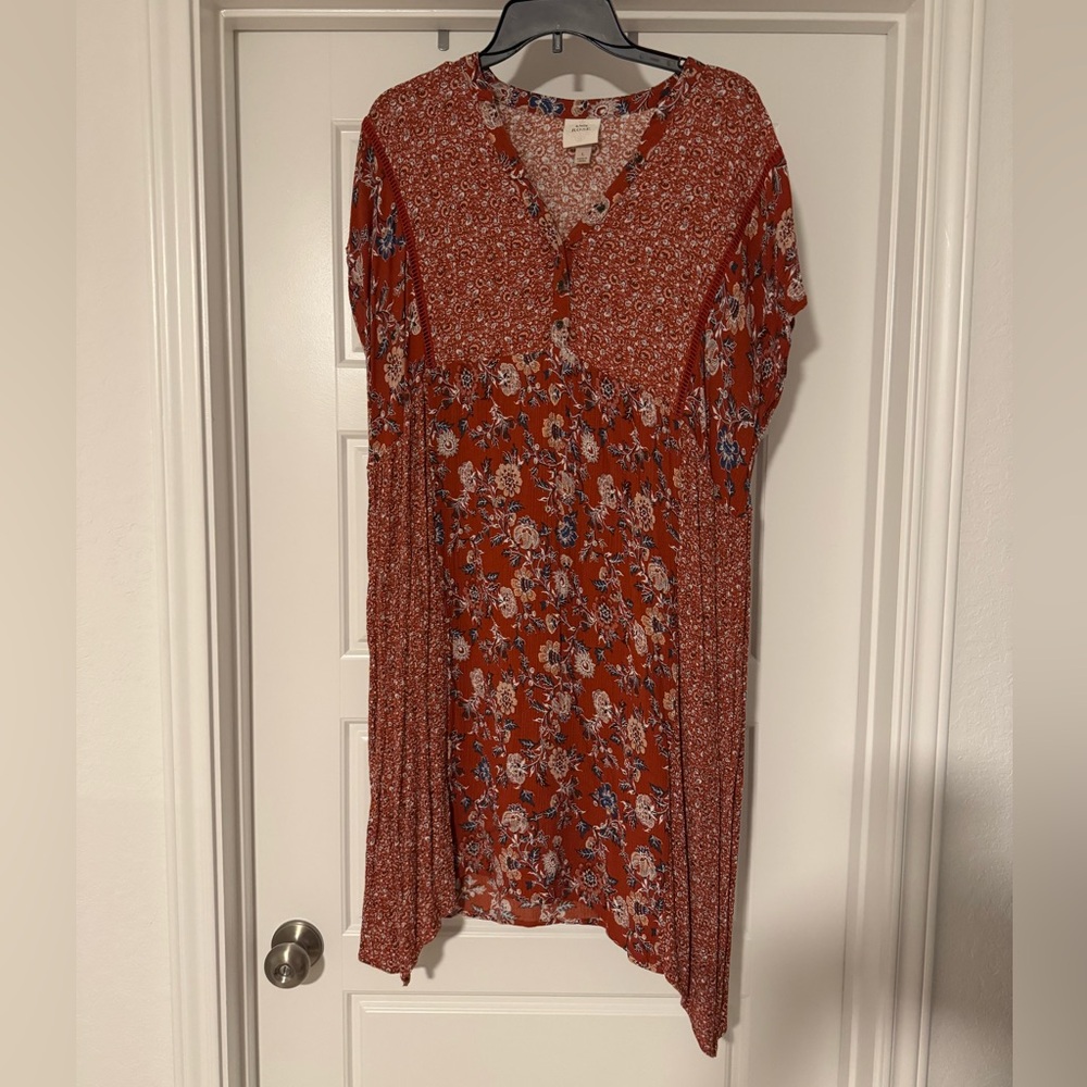 Knox Rose Rust and Blue Floral Midi Dress
